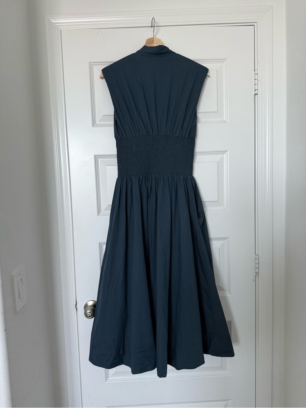 Anthropologie Tommie Zip Front Midi Dress Blue Size Small Cotton Cap Sleeve - Picture 4 of 8